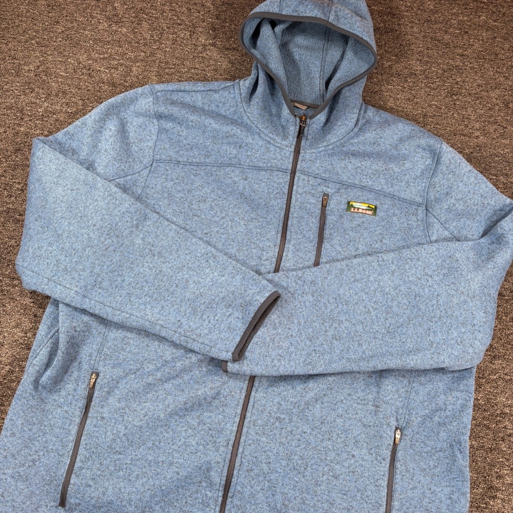 L.L.Bean Sweater Fleece Hoodie Mens XXL Tall Blue Full Zip 506840